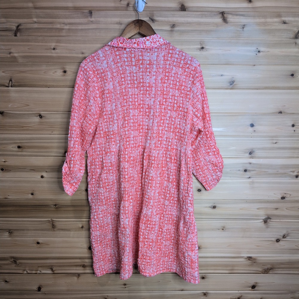 Habitat Clothes to Live In Coral Pink Seersucker Button Front Tunic Dress XXL - Picture 5 of 11
